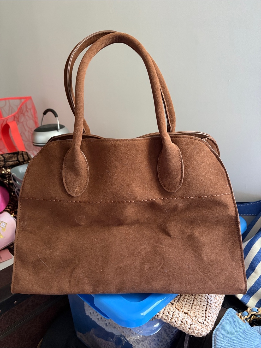 Classic Brown Suede Tote Handbag